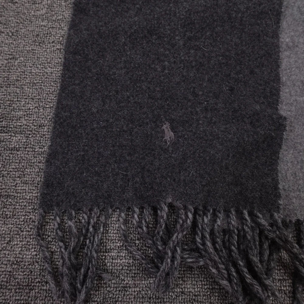 Polo Ralph Lauren Scarf‎ Mens One Size Gray Wool Blend Fringe Made Italy Winter